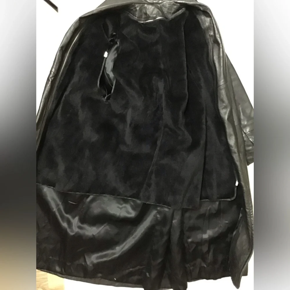VINTAGE Black Leather Maxi Coat - Picture 6 of 12